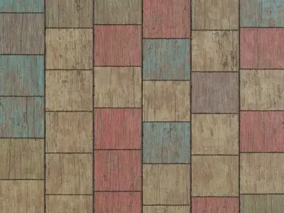Rustic Multicolored Painted Wood Tiles PBR Seamless Texture