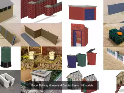 Model Railway House and Garden Items 3D Model Pack