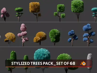 Cartoon trees pack Low-poly 3D model