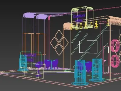 Booth Exhibition Stand Stall 9x6m Height 500 cm 3 Side Open 3D model