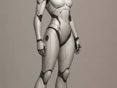 Futuristic Female Robot 3D Cybernetic Woman Glowing Red Visor Low-poly 3D model