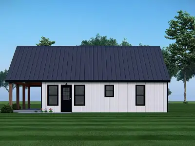 Modern Tiny American Farmhouse 3D Exterior Model Single Story  3D model
