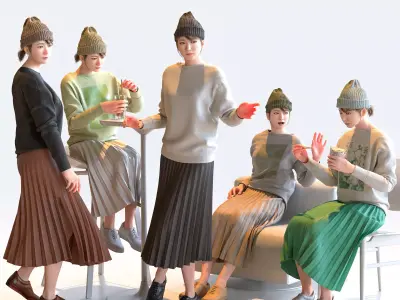 Posed Asian Casual Woman - 5 Pack 5 - C1-F5M 3D model