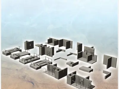 Futuristic prison with armored doors and outdoor streetlights 19 3D print model