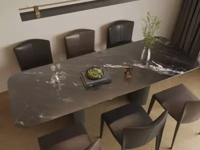 set of dining table and chairs 3D model