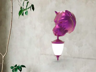 dog Head Wall Lamp 3D print model 2