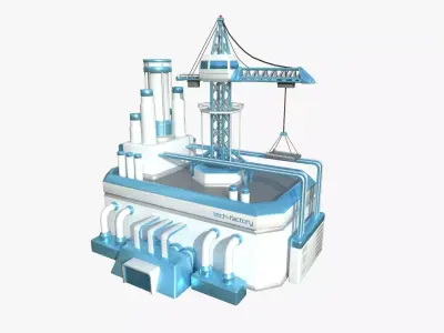 SciFi Factory A01 White Blue - Sci Fi Exterior Design Low-poly 3D model