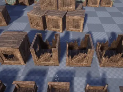 Wooden Crates Set Low-poly 3D model