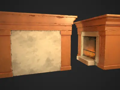 Fireplace with two bricks Low-poly 3D model