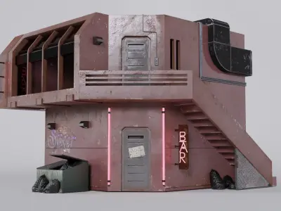 Cyberpunk City Scene Collection - Industrial Street 3D model