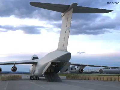  Humanitarian Aid Transport Aircraft with Nose Open and Cargo with Interior 