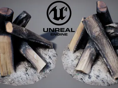 Firewood - Game Ready fire pit made of logs Low-poly 3D model