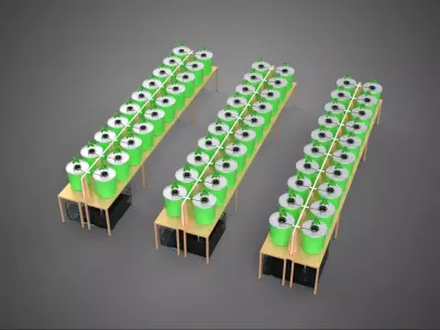 LAYOUT PARALLEL ARRAY ROW INDOOR DUTCH BUCKET HYDROPONIC SYSTEM 3D model