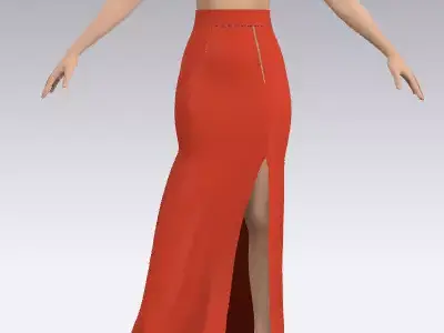 two pieces blouse and slit skirt  orange color  look Low-poly 3D model