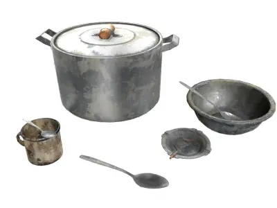 Old metal iron set tableware da1 Low-poly 3D model