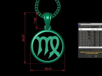 Circle Virgo Light Gold Pendant Version 6 3D print model