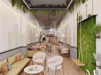 INTERIOR  MODERN CAFE 3D  FULL MODEL WITH LIGHTING 3D model