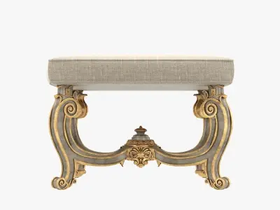 Baroque Style Carved Bench 3D model