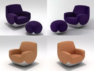 S four different chairs and ottoman 3D model