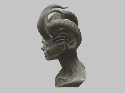 Stylized Horned Demon Head 3D Model Low-poly 3D model