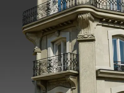 Parisian Cafe Corner Building 3D model