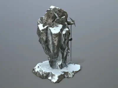 anibus statue with spear in snow Low-poly 3D model