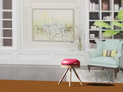 Chair wooden stool with cushion Free 3D model