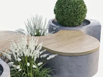 Bench with Plants - Urban Furniture 02 3D model