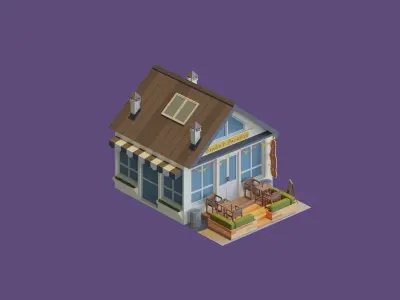 Low Poly Shops and Cafe Areas 3D model