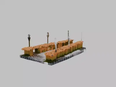 cobbled street section 1 Low-poly 3D model