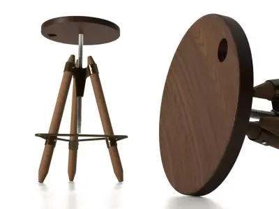 Ello stool with wooden base 3D model