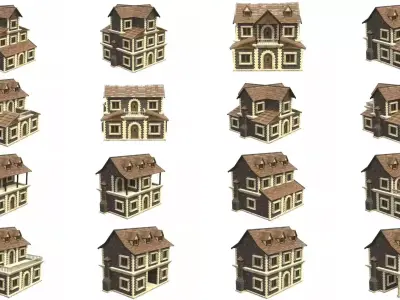 medieval house low poly city town residential house collection 3D Model Pack