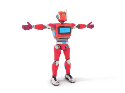 Red Humanoid Robot model pack Low-poly 3D model