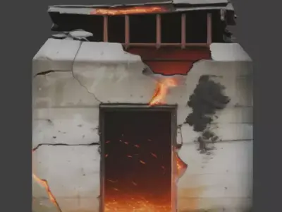 Destroyed Military Bunker with Lava Cracks 3D Model V01 Low-poly 3D model