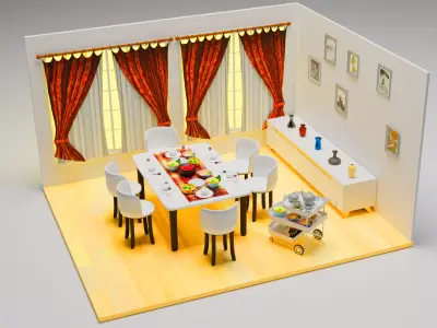 DINNING ROOM Low-poly 3D model