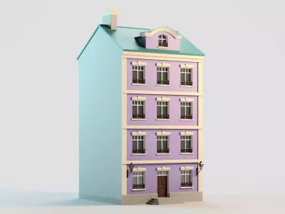 Colorful town building 1 Low-poly 3D model