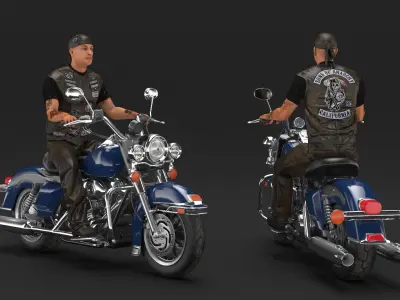  Biker on Classic Cruiser Motorcycle 