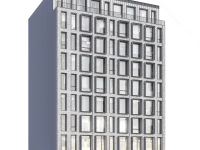 Modern residential facade 01 at night with interiors 3D model