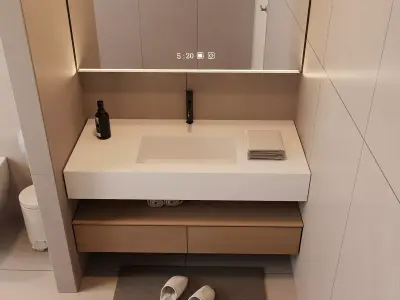 Modern Minimalist Beige Bathroom with Walk-In Shower 3D model