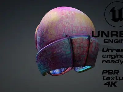 Scifi cyberpunk helmet game ready UE5 FBX Low-poly 3D model