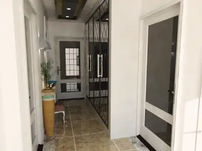 Entree hallway with glass doors Low-poly 3D model