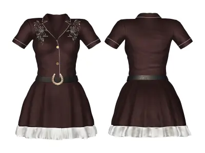 Cowgirl Mini Dress Boot Hats Outfit Low-poly 3D model