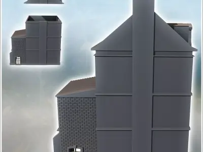 Square building with two floors and baroque-style roof windows i 3D print model
