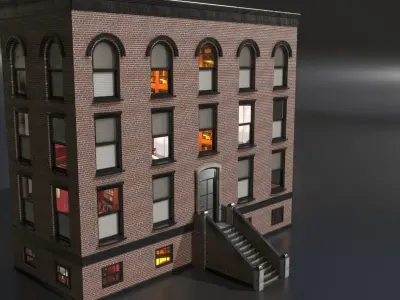 Building 1 - Brick Building with Blocks 3D model