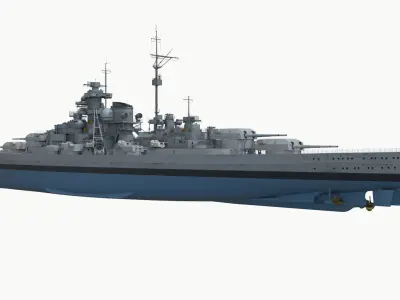  WWII Battleship with Light-Blue Lower Hull Camouflage Gray-Blue Simplified 