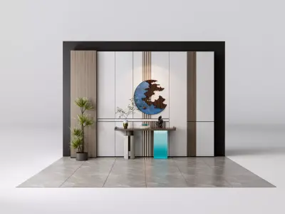 Sideboard with wall panel and flooring 14 3D model
