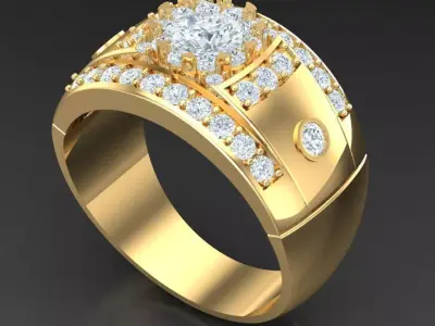 Light Gold Diamond Men Ring 2MR006 3D model