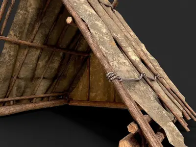 Primitive Wood and Fabric Tent Shelter 5 Low-poly 3D model