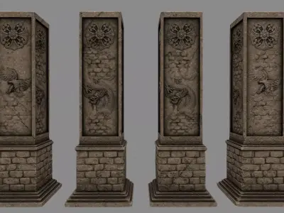 pillar 7 four pillars Low-poly 3D model
