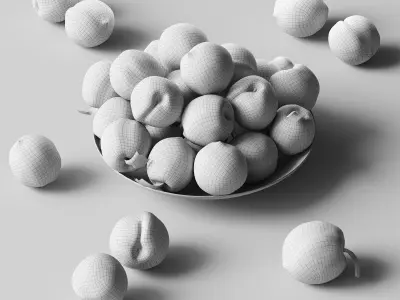 Peaches on a plate Low-poly 3D model